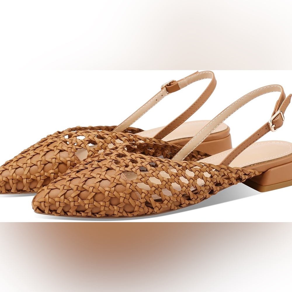 Dolce Vita Tan Woven Pointed Slingback Flats - Picture 2 of 4